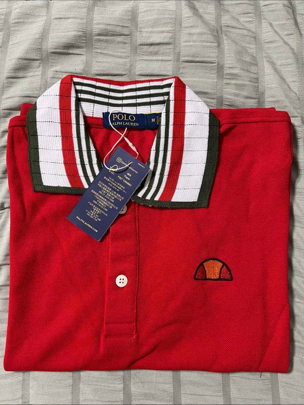 Polo by Ralph Lauren Red Polo with Green & White Striped Collar